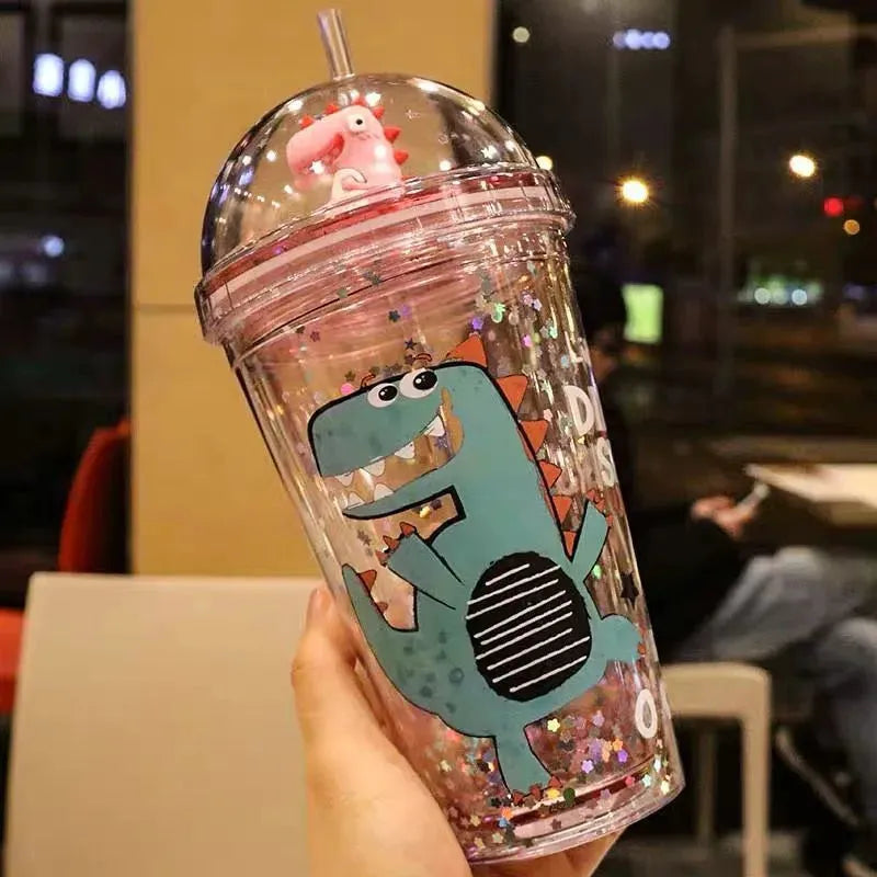High-Value Dinosaur Doll With Straw Water Cup For Female Students Korean Version Of Anti-Fall Plastic Creative Handy Cup - Bellarte Enchanté High-Value Dinosaur Doll With Straw Water Cup For Female Students Korean Version Of Anti-Fall Plastic Creative Handy Cup